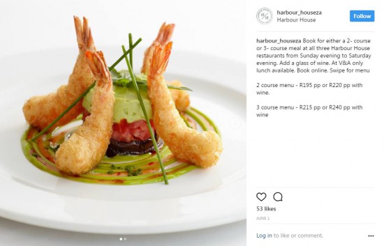 seafood at harbour house restaurant in kalk bay